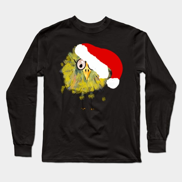 Funny Bird in Santa Hat! Long Sleeve T-Shirt by designs-by-ann